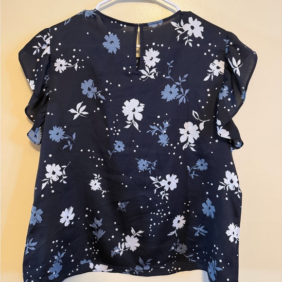 Express Navy Floral Ruffle Blouse - Picture 2 of 3